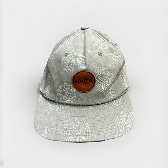RVCA Mens Gray RVCA Leather Patch Mid Fit Rope SnapBack Trucker Hat Cap - Picture 1 of 9